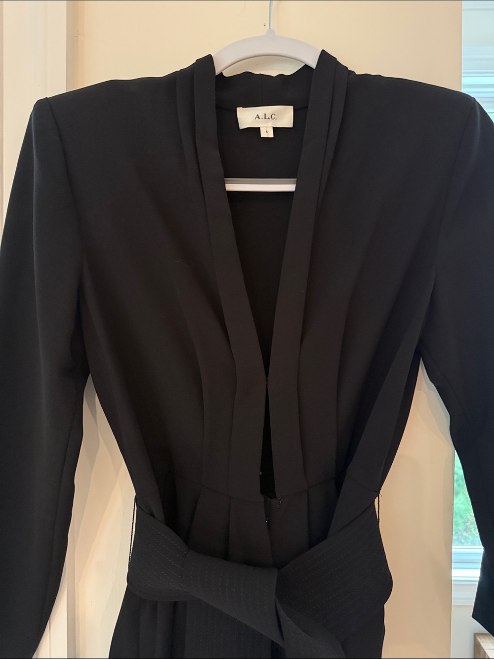 A.L.C. Black V-Neck Long Sleeve  Pants jumpsuit with Waist Tie